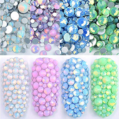 DAODER 4 Pack Sparkly Opal Rhinestones for Nails & Crafts - 7 Sizes, 4 Colors