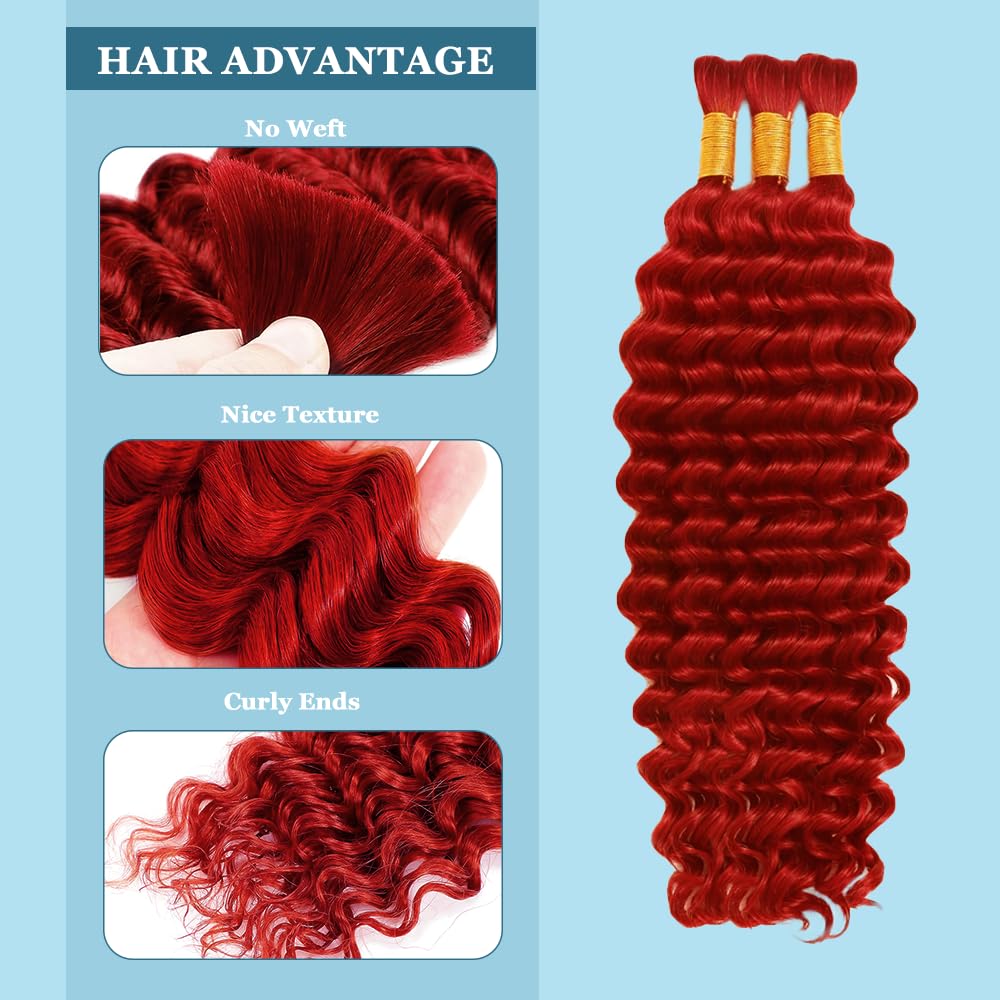 Red Boho Human Hair Braiding Red Boho Hair For Braiding Deep Wave Bulk Braids LadrXadr Epression Prestretched Deep Curly Braids Brazilian No Weft 3 Bundles 150g 18 18 18 inch