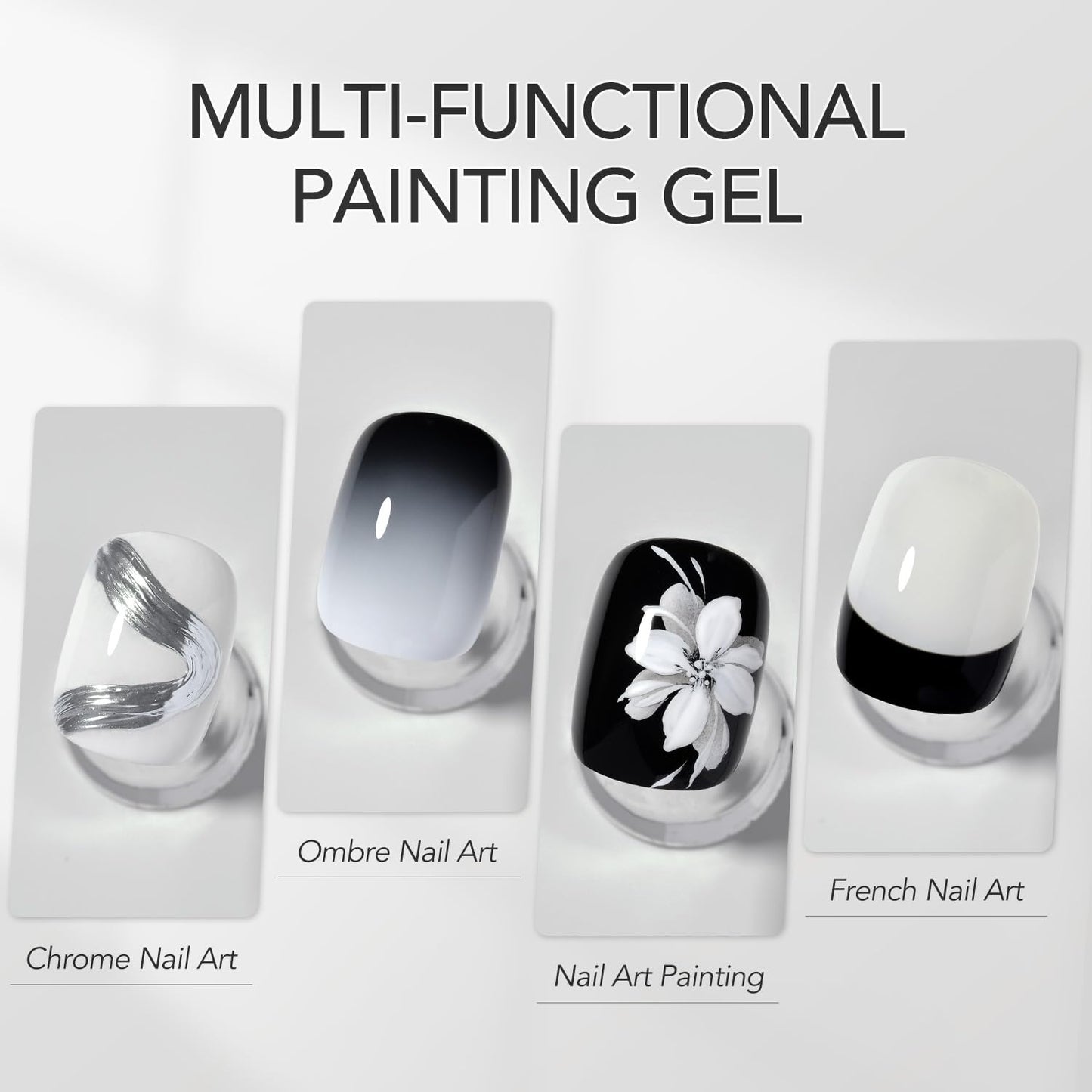 GAOY Black & White Painting Gel for Nail Art, No Wipe Creamy Gel Polish for Lines, Floral Designs, Patterns or French Nail Salon and Home DIY, UV Light Cure