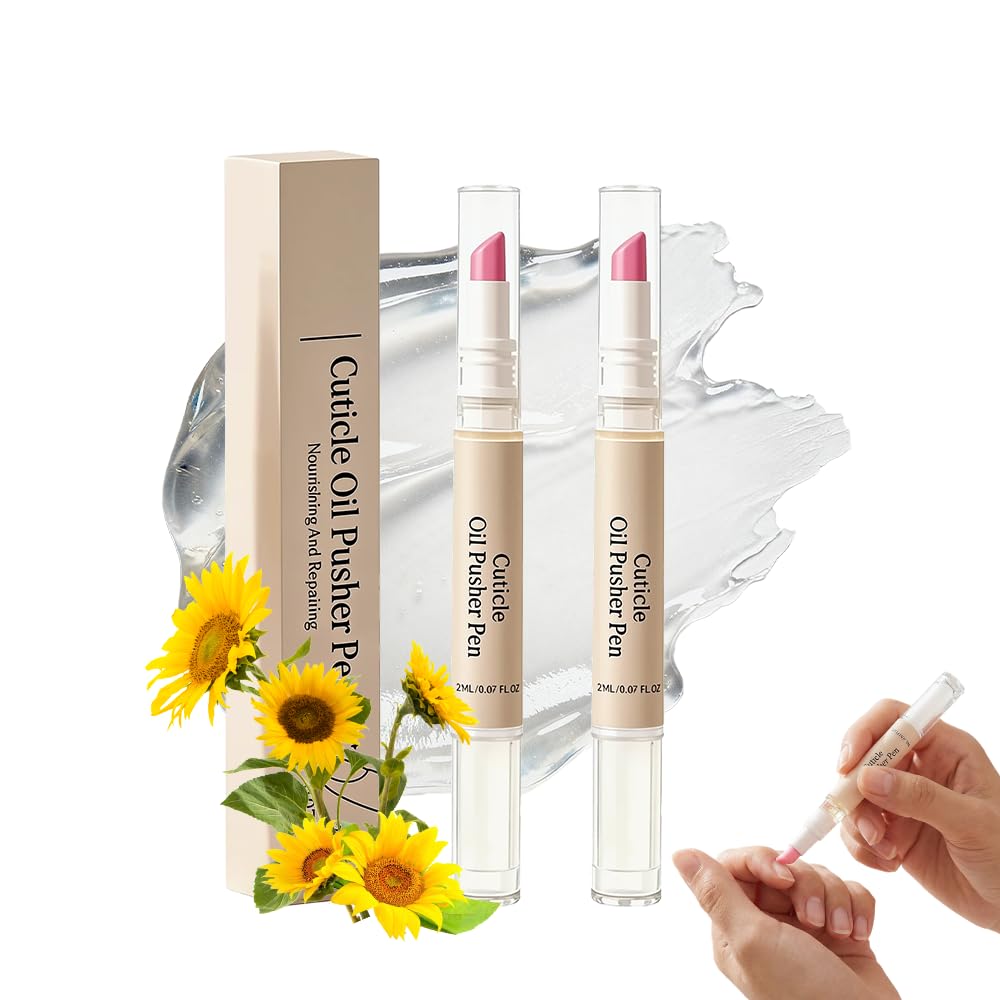 3 in 1 Cuticle Oil Pusher Pen - Upgraded Ceramic Nail Care Tool for Dry Nails & Hangnails | 2 Pack