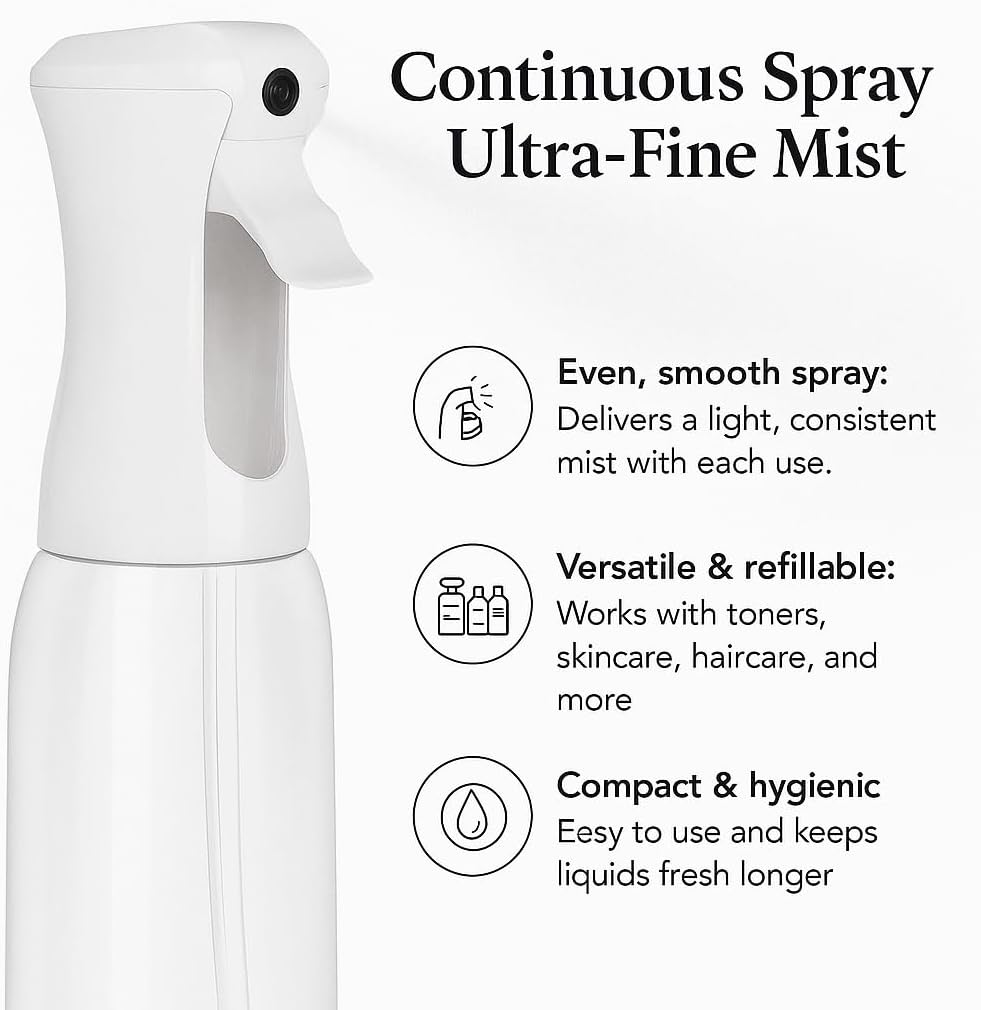 Continuous Spray Bottle for Hair - Fine Mist Mister for Hairstyling, Cleaning, and Plants | 500ml/17 oz