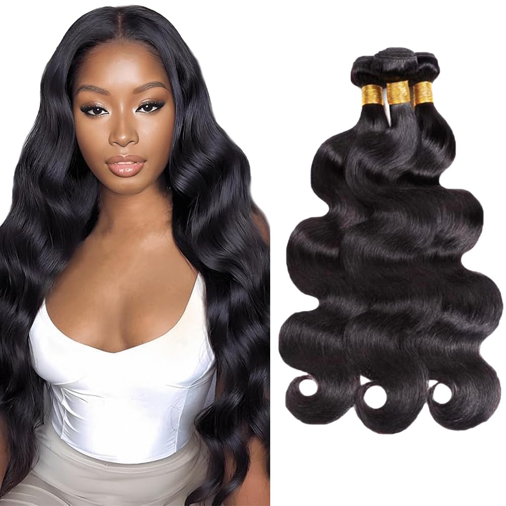 Natural Black Human Hair Bundles 1B Body Wave Bundles 20 22 24 Inch Unprocessed Virgin Soft Real Human Hair Bundle Hair Weave