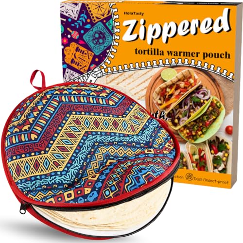 Insulated Tortilla Warmer Pouch - 12 Inch Zippered Holder for 10" Tortillas