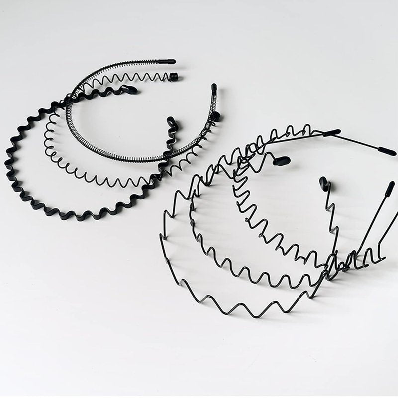 Unisex Metal Headbands - Fashionable Wavy Hair Bands for Outdoor Sports | Elastic Non-Slip 6-Pack