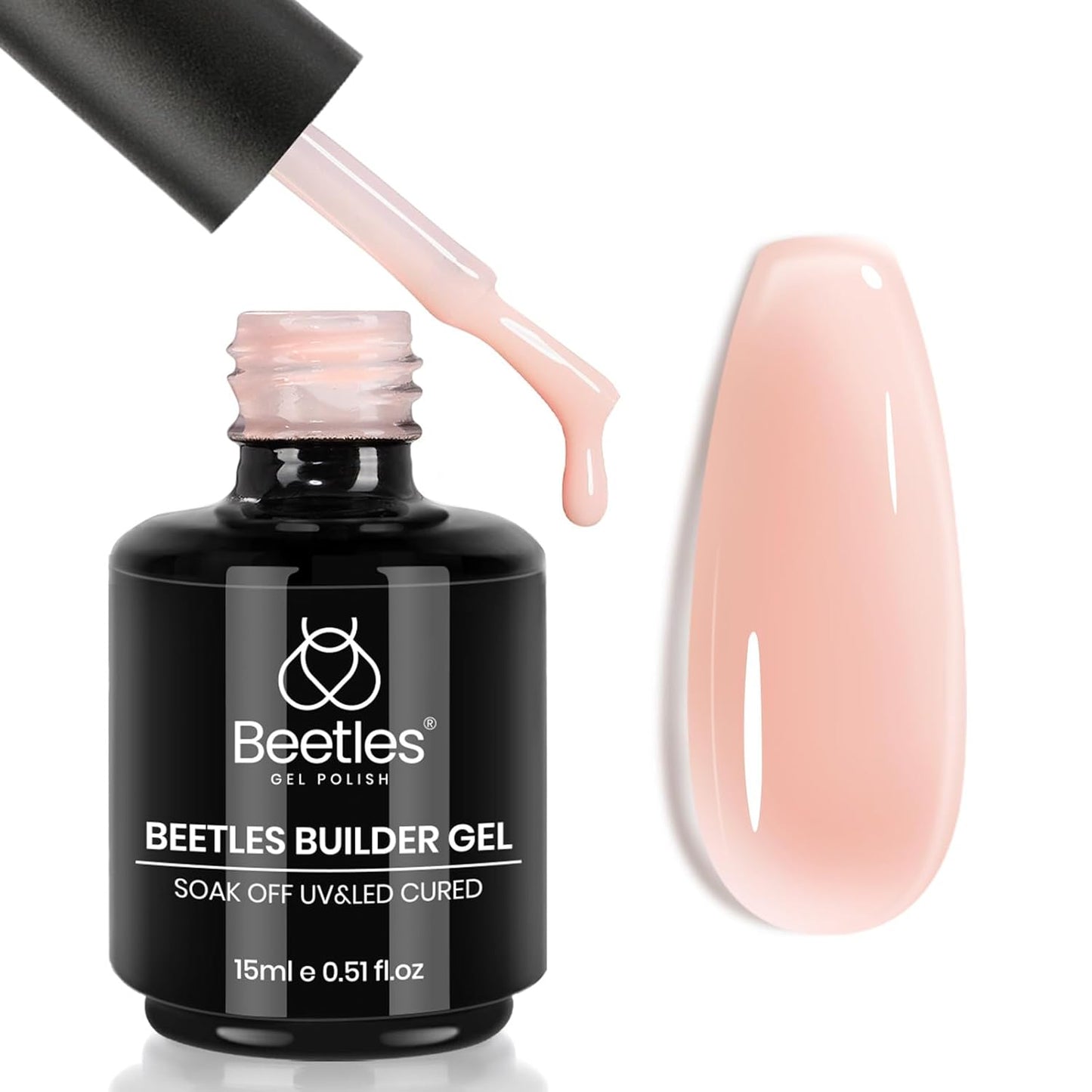 Beetles Builder Gel - 0.5oz Jelly Pink Nail Building Gel | HEMA & TPO Free, 7-in-1 Strengthening Formula for DIY Nail Art