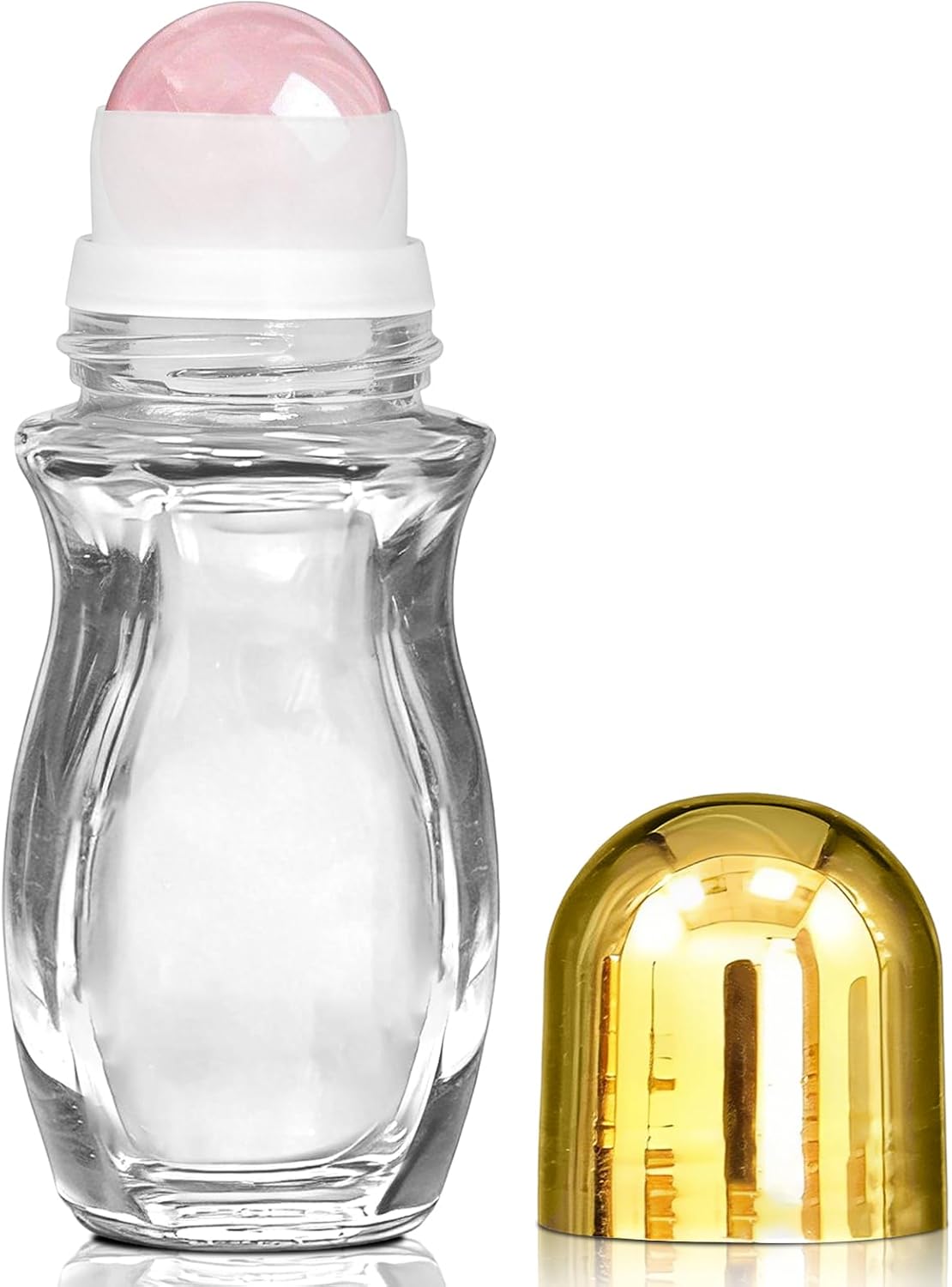 Rose Quartz Roller Bottles - 50ml Refillable Clear Glass with Natural Crystal Rollers | Leak-Proof Travel Perfume Container