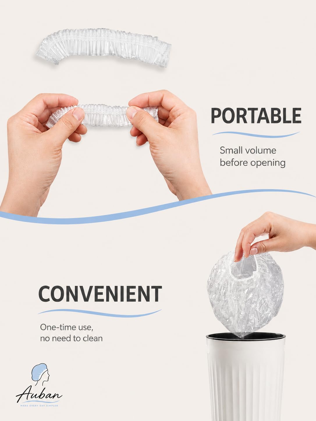 Auban 30PCS Disposable Shower Caps, Plastic Clear Hair Cap Large Thick Waterproof Bath Caps for Women, Hotel Travel Essentials Accessories Deep Conditioning Hair Care Cleaning Supplies(17.3")