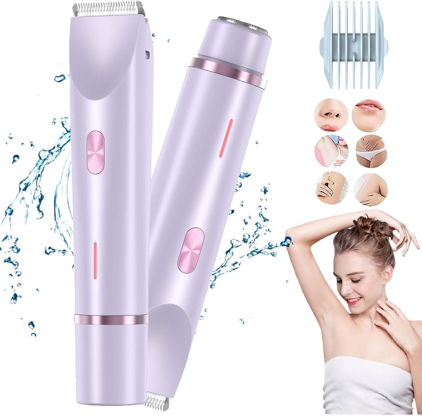 Dermave Bikini Shaver,2025 New 2 in 1 Wet and Dry Dermavel Trimmer 2.0,Ipx7 Waterproof Double Head Bikini Women's Iui Beauty Shaver(Purple)