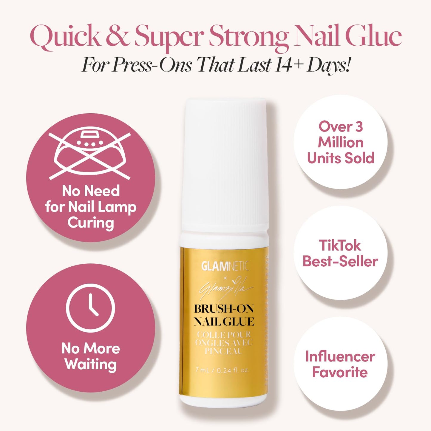 Glamnetic Super Strong Brush-On Nail Glue - Mess-Free Applicator, Vegan | Durable & Long-Lasting | 0.24 fl. oz.