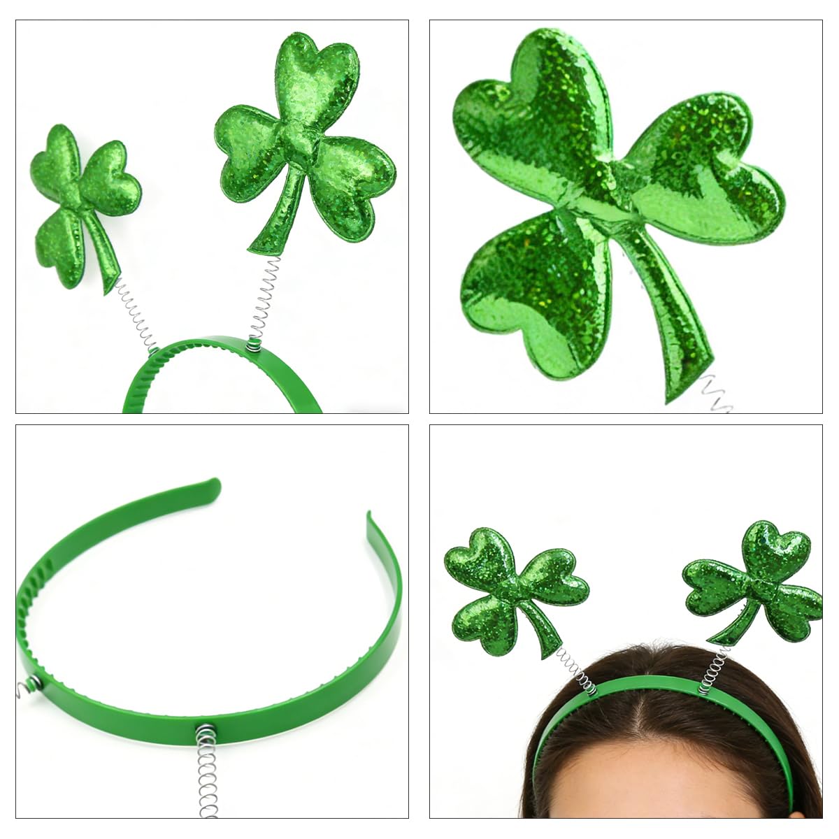 Rose bud St Patricks Day Headbands Big Green Shamrock Clover Hair Bands for Adults Women Xmas Head Boppers Headwear Decorations Party Favors for Women