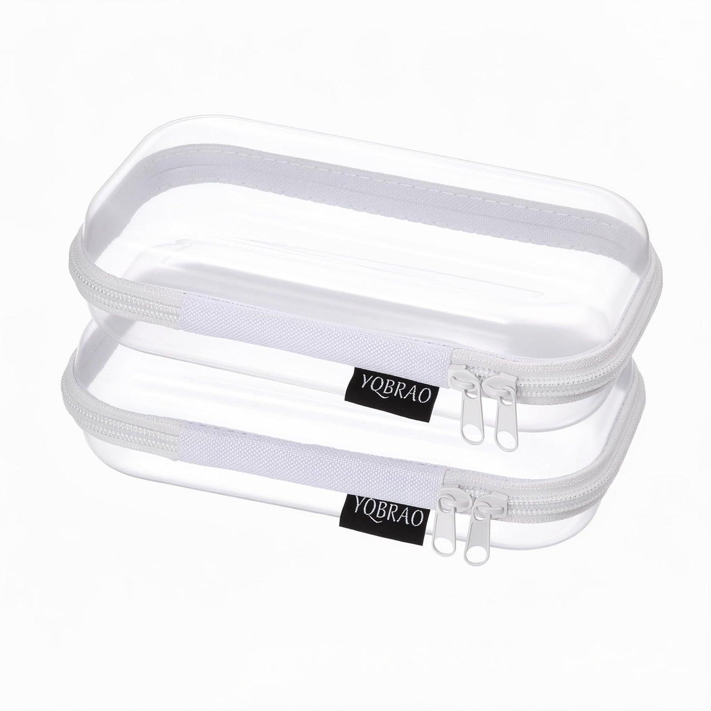 YQBRAO 2-Pack Small Clear Hard Shell Zipper Case White, 1.2mm Heavy-Duty Crush-Proof Makeup Bag, TSA Approved Toiletry Bag, Rigid Diaper Bag Organizer Pouches for Cables, Tech & Snacks