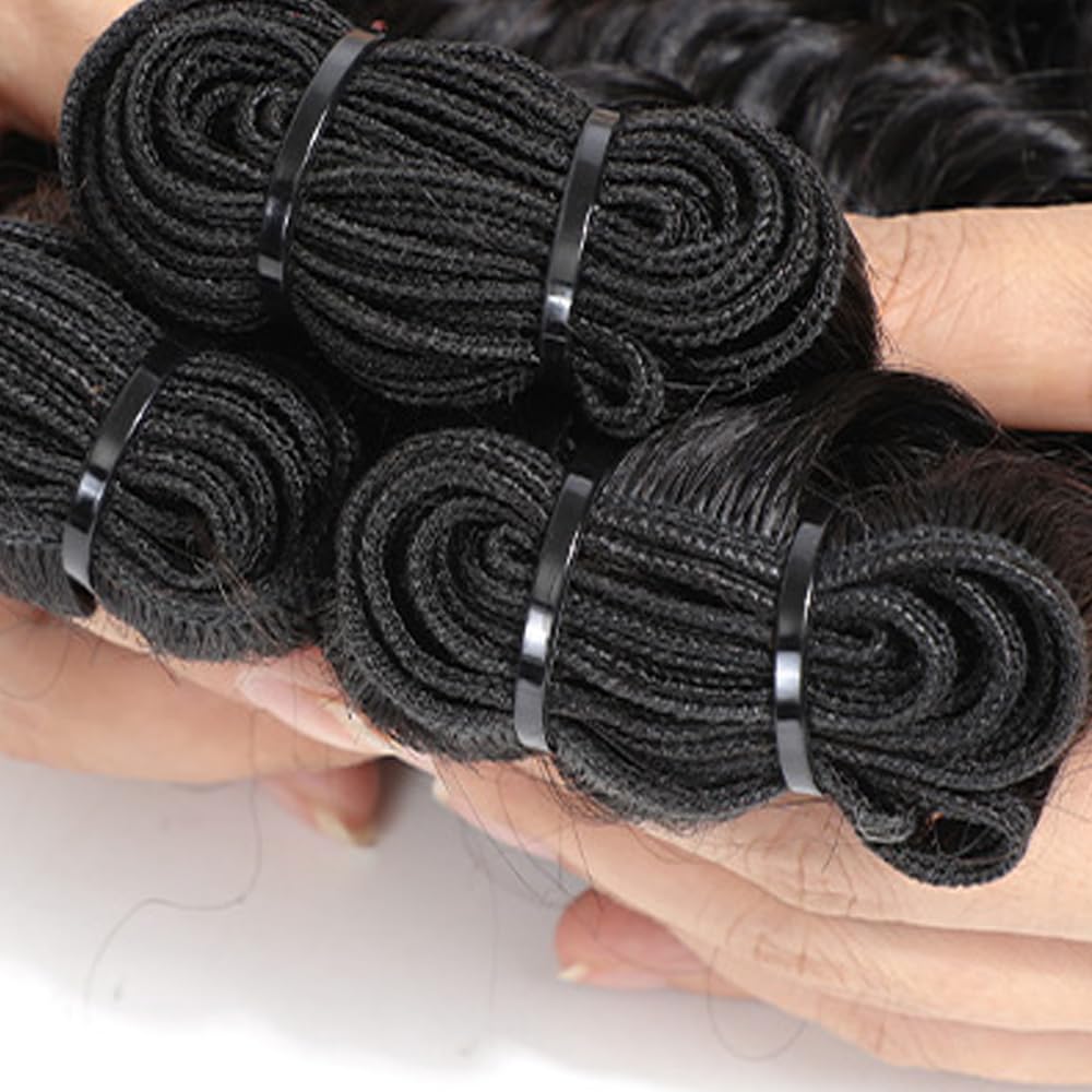 Natural Wavy Bundles Human Hair 14 16 18 inch 300g Long Wavy Human Hair Extensions Water Wave Bundles Color #Natural Black
