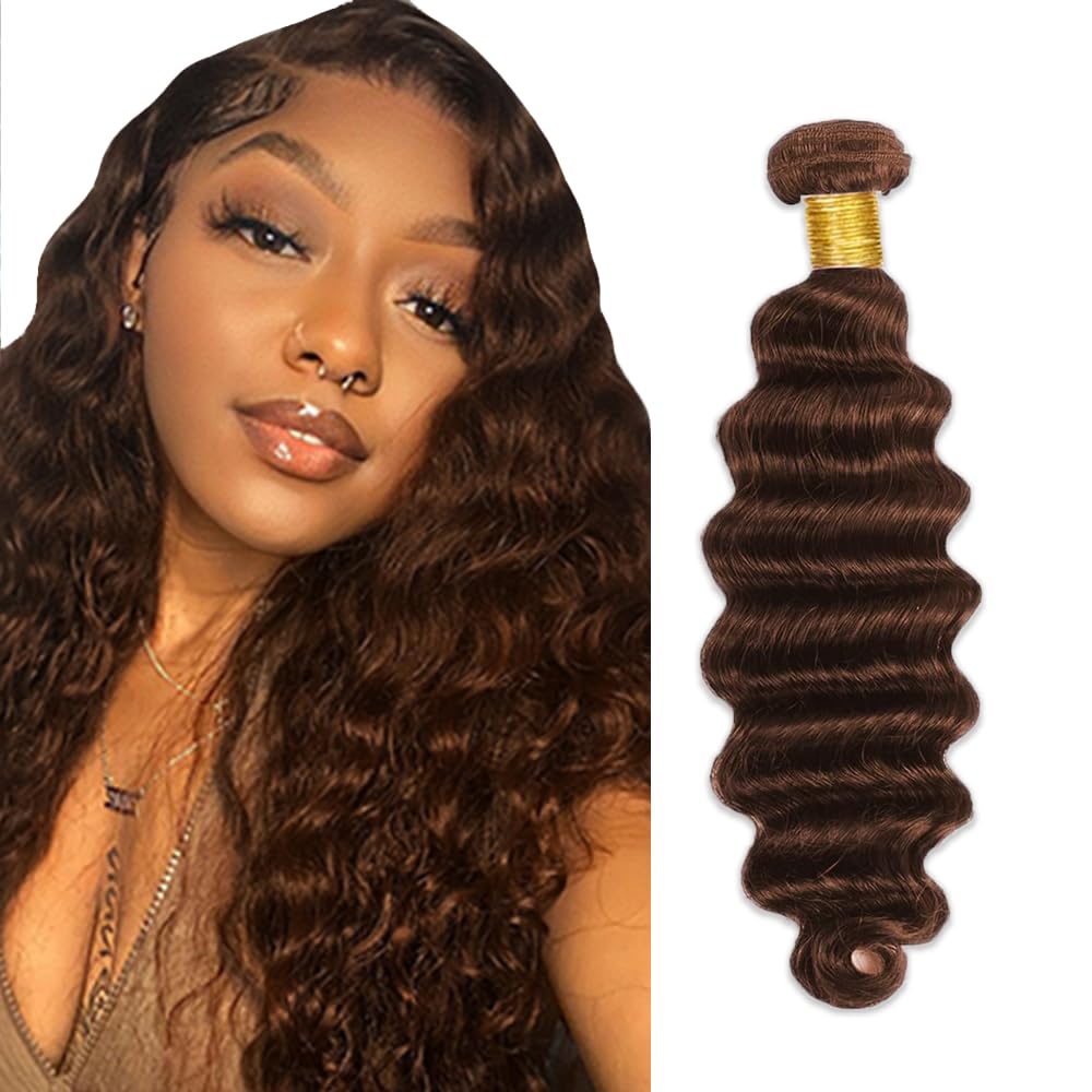 #4 Brown Bundles Human Hair Deep Wave Bundles 24 Inch Chocolate Deep Wave Bundles Unprocessed Brazilian Virgin Hair 1 Bundle 50 Gram Per Bundle Deals Quick Weave Hair Extensions For Woman