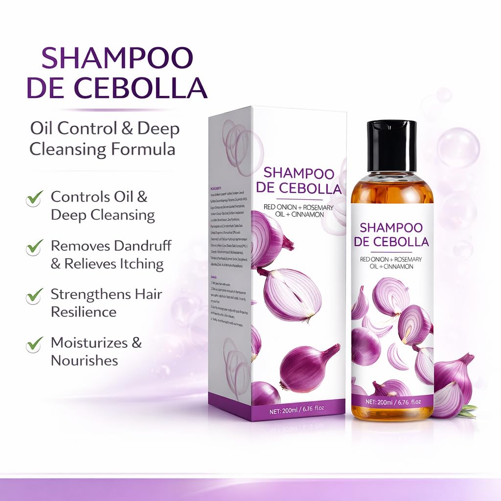 ekxzvg Onion Shampoo for Hair Growth, with Rosemary Oil & Red Onion & Cinnamon Extract, Effectively Reduce Hair Loss Promotes Thicker Fuller Hair 200ml (200ML/6.76OZ-2PCS)