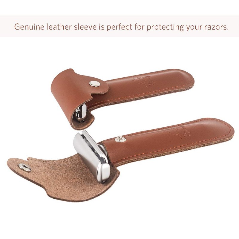 Double Edge Leather Razor Case -Genuine Leather Double Edge Safety Razor Perfect for Any Safety Razor. Keeps Your Razor and Razor Blade Safe. Extra Wide top to fit All Kinds of Razors