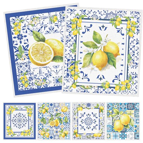 Blue Lemon Swedish Dishcloths - 6 Pack Reusable Kitchen Towels