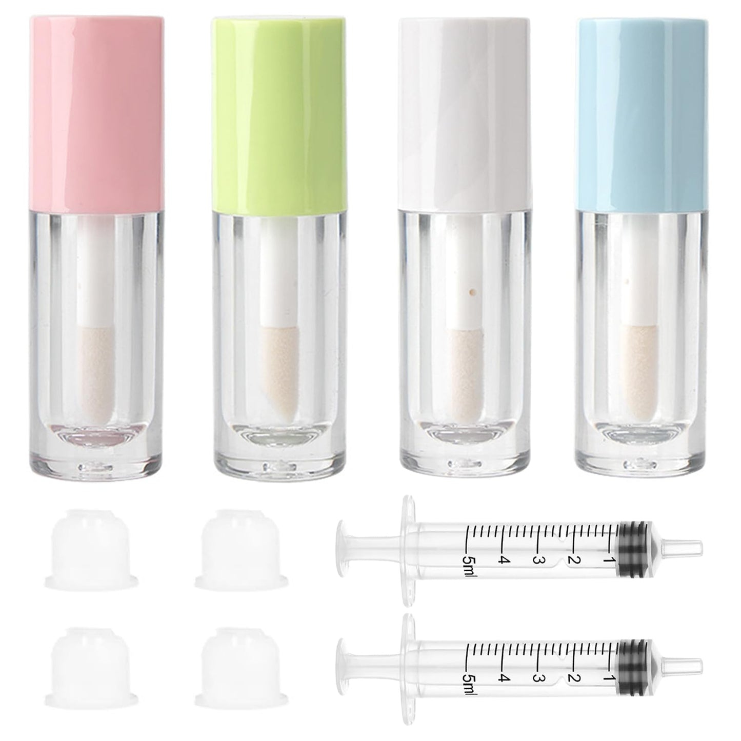 Qeuly 4 Piece Lip Gloss Tubes, 6ml Empty Lip Gloss Tubes with Wand, Clear Plastic Lip Gloss Containers for Skin Care Oil DIY Makeup Lipgloss Making Kit (D25xH86mm)