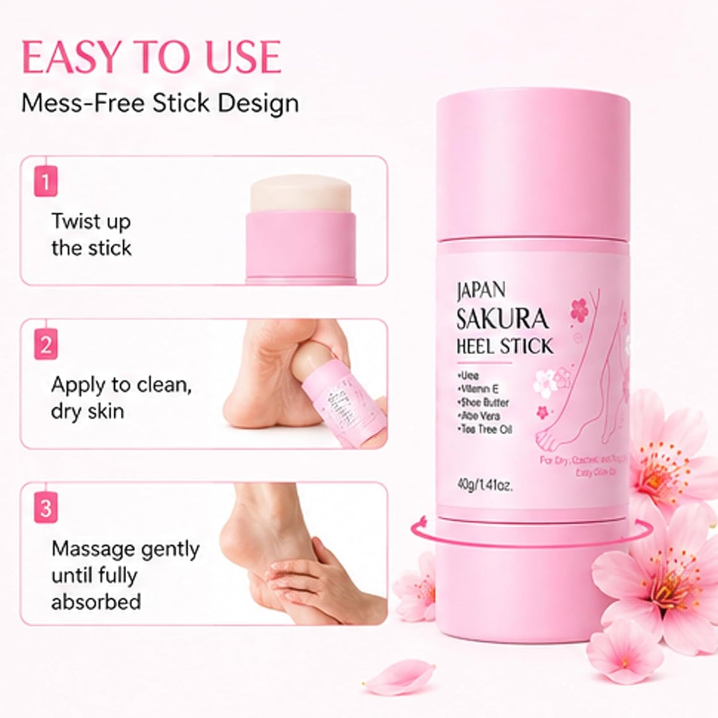 Sakura Foot Heel Stick - Cracked Heel Repair Balm with Shea Butter | 2 Pcs