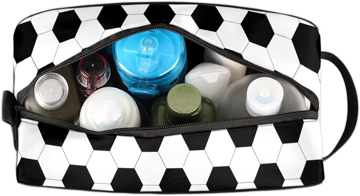 Personalized Soccer Toiletry Bag for Kids - Custom Name Football Wash Bag | Large Capacity, Waterproof