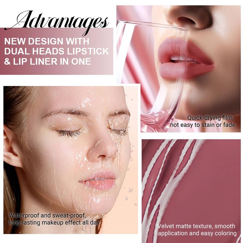 Red Brown Matte Lip Liner & Liquid Lipstick Set - Long Lasting, Smudge Proof | Easy Application for All-Day Color Hold