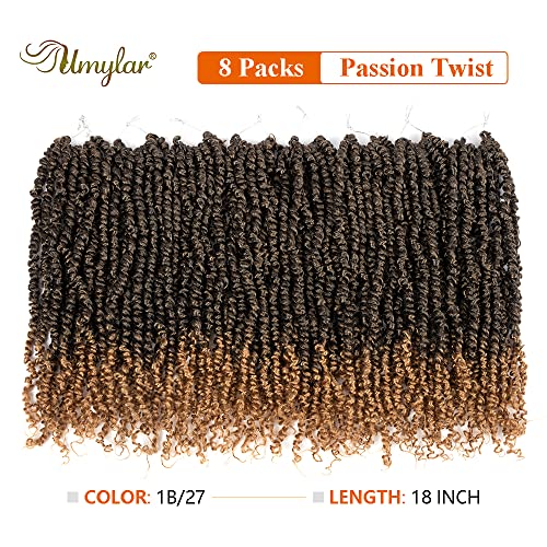 Umylar 18 Inch Pre-Twisted Passion Twist Crochet Hair - 8 Pack Set