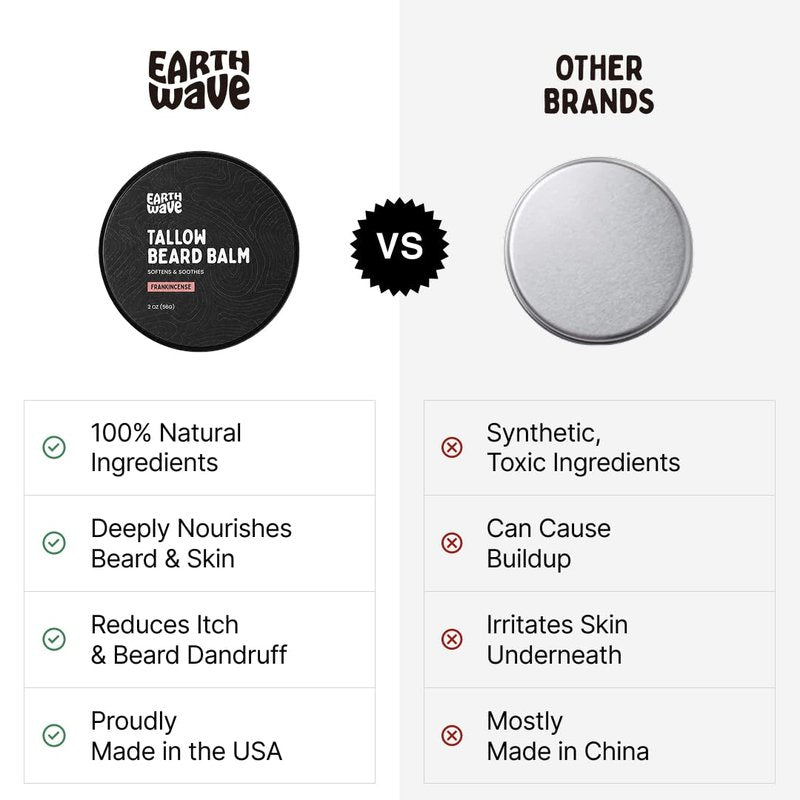 Earth Wave All-Natural Tallow Beard Balm for Men - Shape, Norish & Soften Beard, Made with Organic Ingredients, Suppport Beard Growth, Perfect for Everyday Use, Made in USA, 2oz