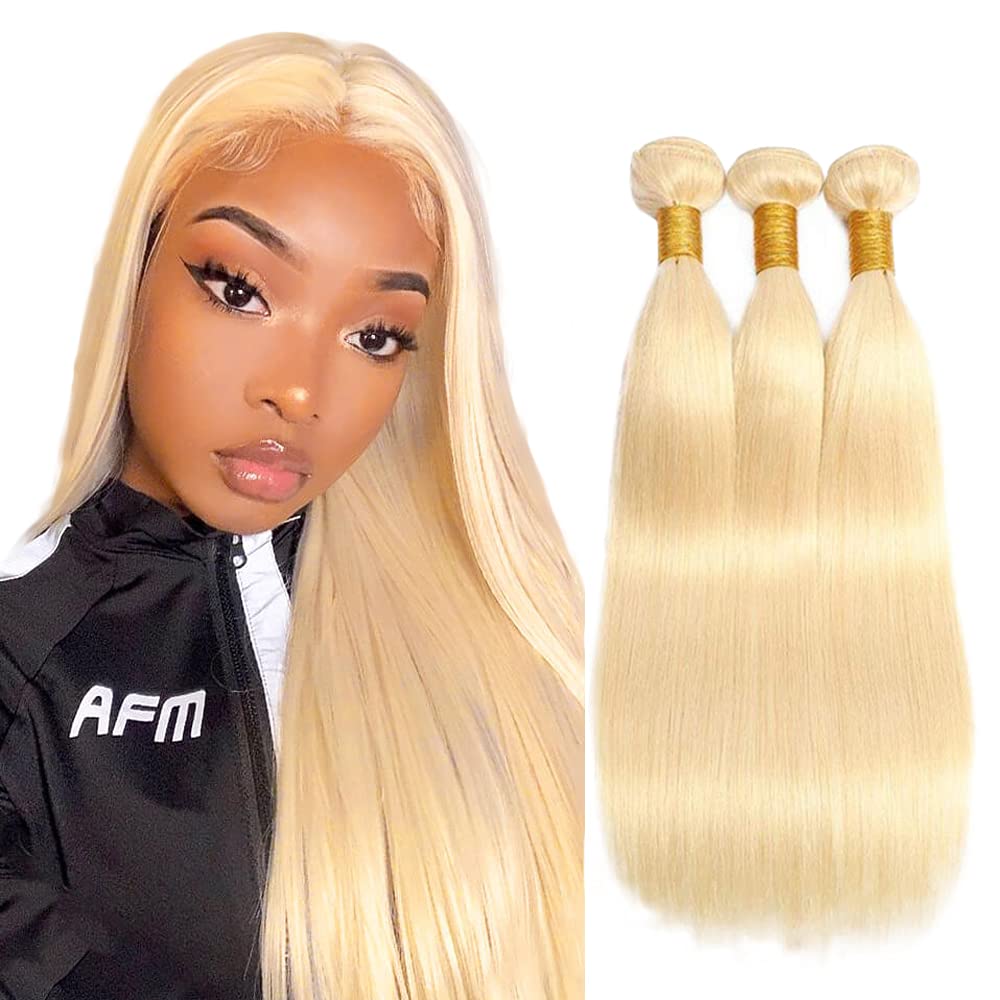 #613 Blonde Bundles Human Hair Straight Bundles 24 26 28 Inch Blonde Unprocessed Brazilian Virgin Hair Deals Quick Weave Hair Extensions 3 Bundle 50 Gram Per Bundle For Woman