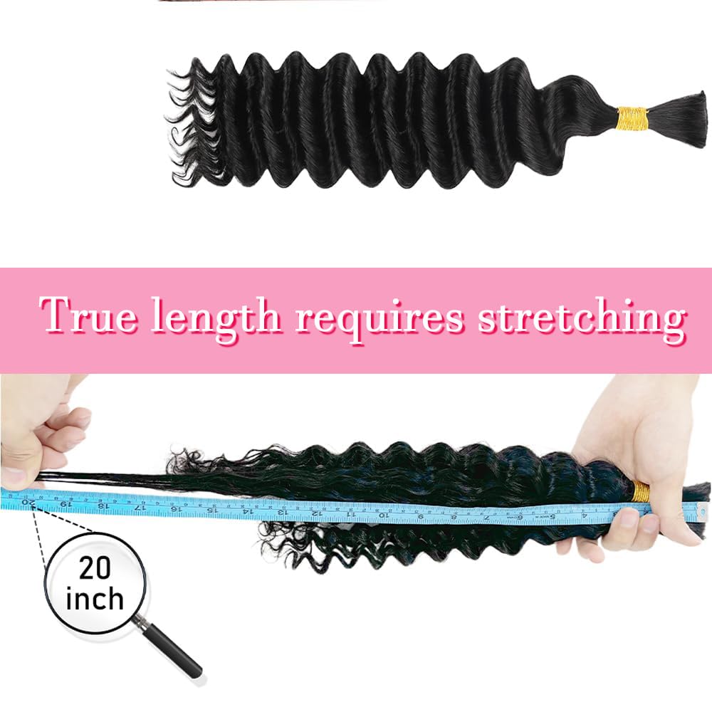 22 Inch Human Braiding Hair - Boho Deep Wave Bulk Brazilian Virgin Hair | 3 Bundles, 110g, Natural Color