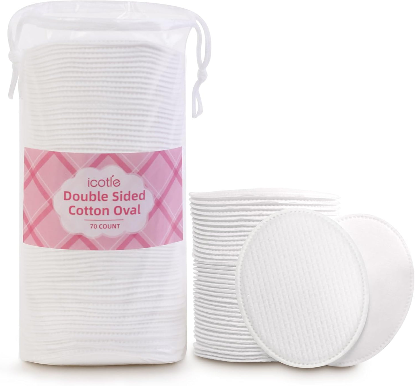 Large Oval Cotton Pads - 70 Count, Lint-Free, Ultra-Soft, Dual Textured for Makeup Removal & Skin Care