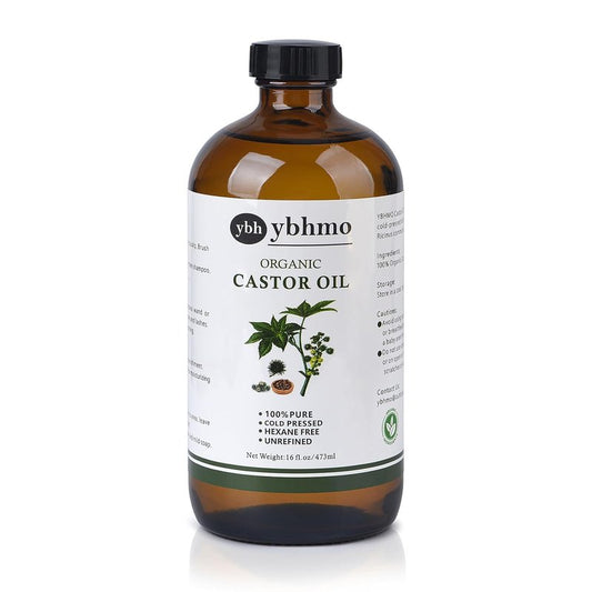 Cold Pressed Castor Oil - 100% Pure & Hexane Free for Hair Growth | 16 Fl Oz Organic Glass Bottle