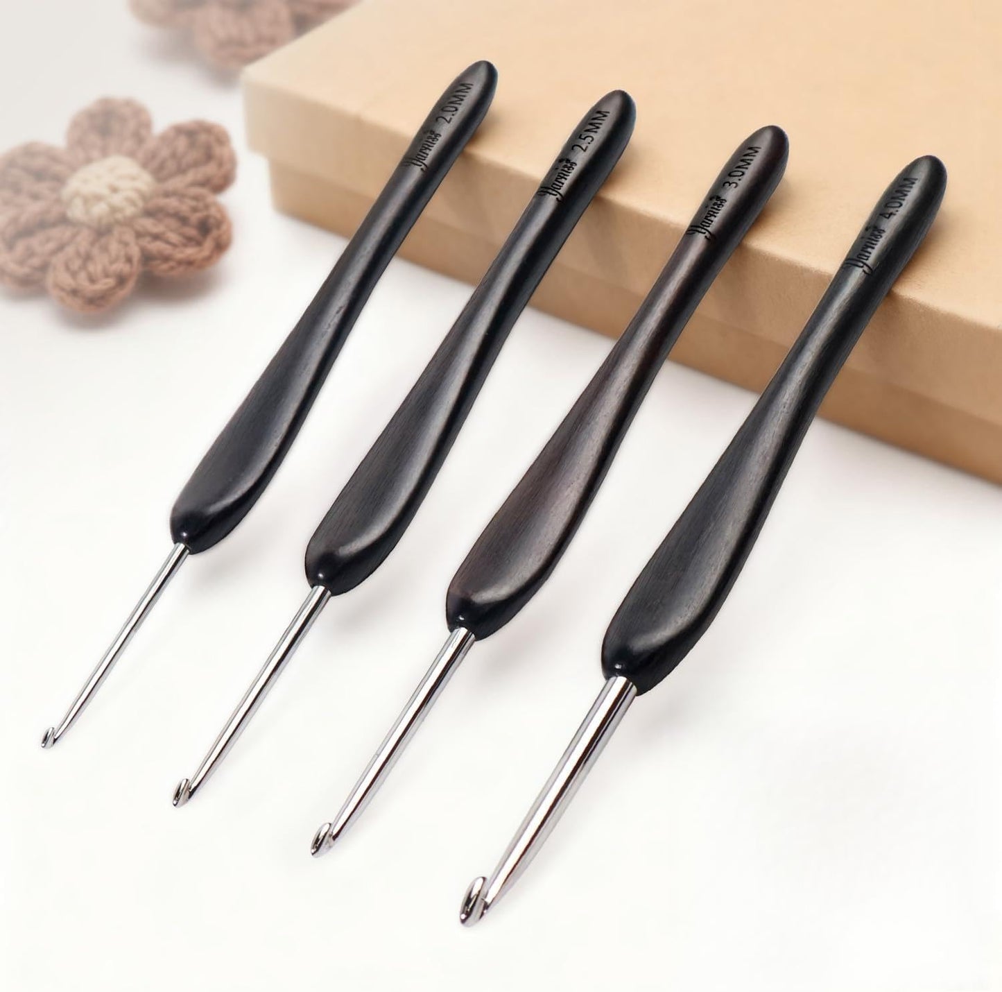 Artisan Stainless Steel Crochet Hooks Set - 2.0-4.0mm Handmade Needles with Ebony Handle for Beginners | Perfect Gift for Crocheters