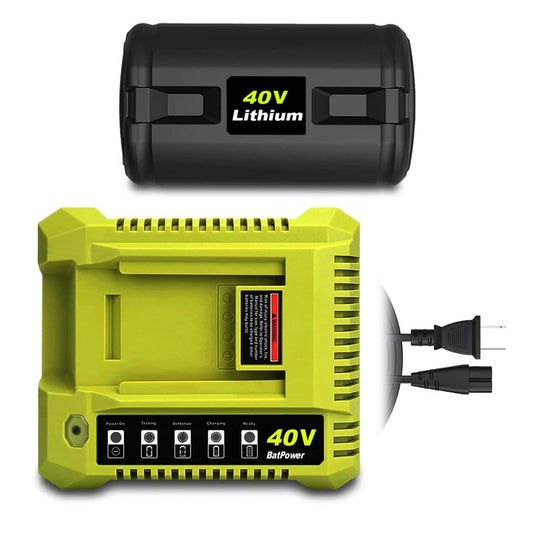 BatPower 6.5Ah 40V Battery & Charger Combo Compatible with Ryobi 40 Volt Lithium Cordless Outdoor Tools, High Output Replacement Battery Pack and Charger Set for 40V Mowers and Blowers (2-Piece Set)