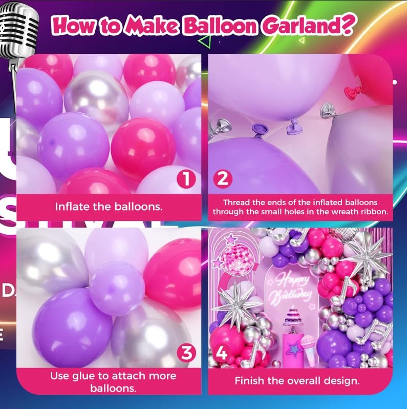 Kpop Balloon Garland Arch Kit - 176pcs Pink & Purple Decor