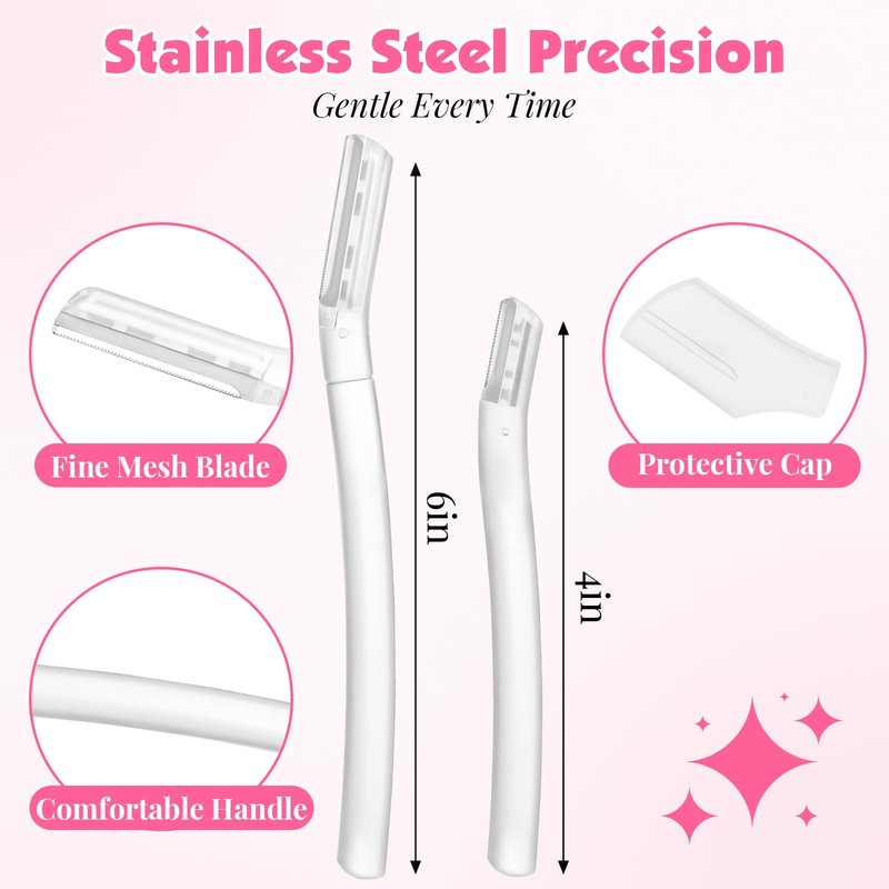 32-Pack Face Razors for Women – Dermaplane & Eyebrow Razor Set, 24 Long + 8 Short Precision Blades for Peach Fuzz Removal, Gentle Exfoliation, Ideal for Stocking Stuffers (Clear)