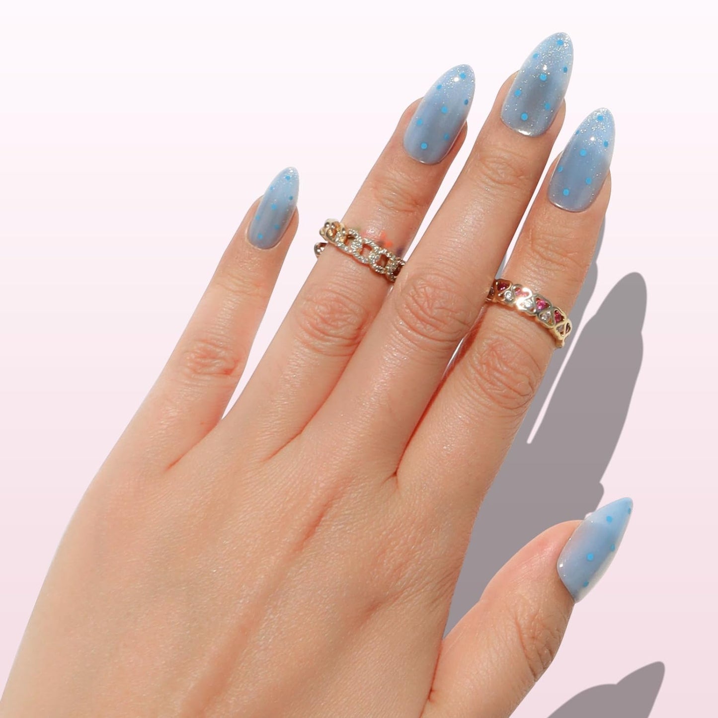 Nail Reformation Press On Nails, Blue Moon | Polka Dot Medium Almond Fake Nails with Oceanic Blue Cat-Eye & Magnetic Shimmer, Reusable Stick On Nails Kit - 30 Pcs in 15 Sizes, Manicure Gifts for Women