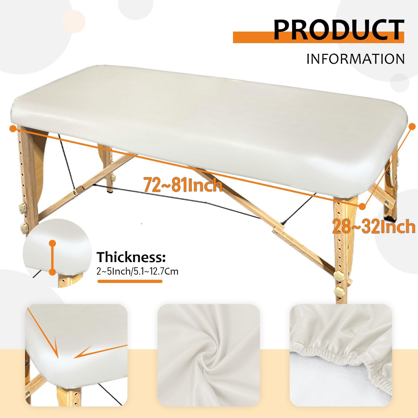 Lufyzora PU Leather Massage Table Cover Waterproof Massage Table Cover Protector Elastic, Odorless & Anti-Wrinkle Wipeable Massage Bed Cover Fitted for 6FT Massage Bed/Spa Bed/Lash Bed (White, 1Pcs)