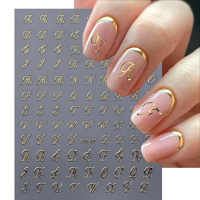 Old English Letter Nail Stickers - 8 Sheets Self-Adhesive Decals
