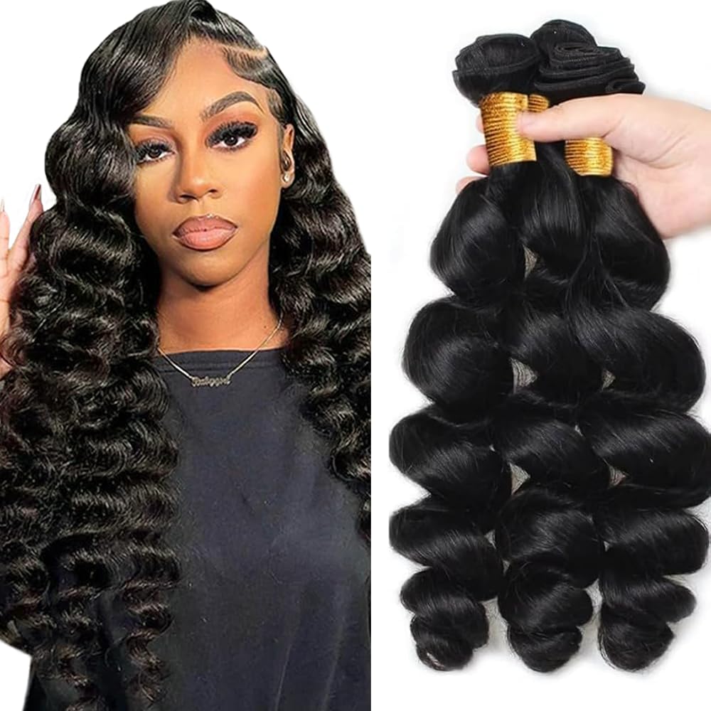 Loose Wave Bundles Loose Wave Bundles Human Hair LadrXadr Black Human Hair Bundle Unprocessed Virgin Color 1B Bundle 20 22 24 Inch 150g