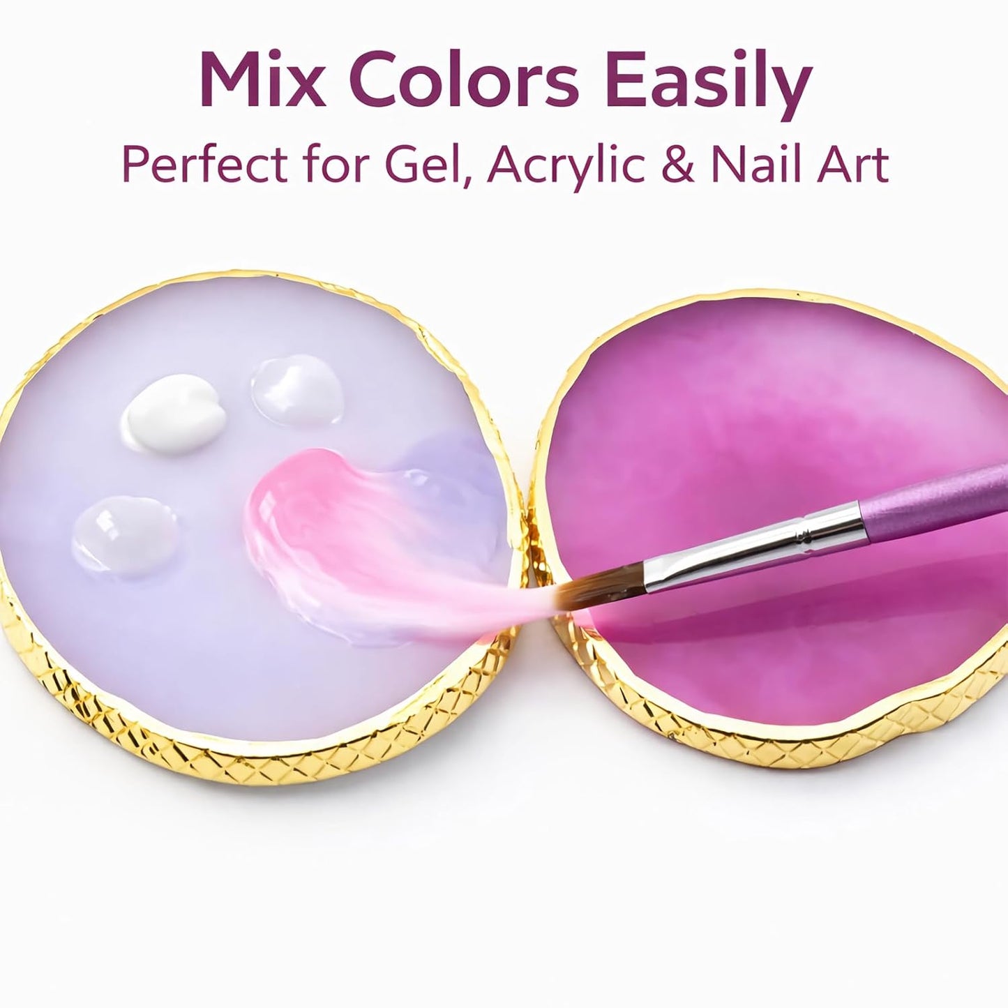 Resin Nail Art Palette - Gel Polish Mixing Board with Gold Edge | White & Purple Color Mixing Tool for Acrylic & Makeup