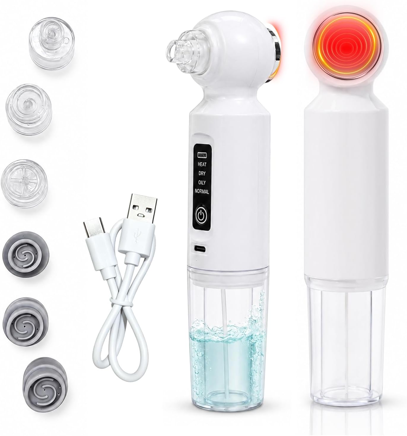 Blackhead Remover Vacuum - 6 Heads Facial Pore Cleaner with 46° Warm Compress | USB-C, 3-Level Suction