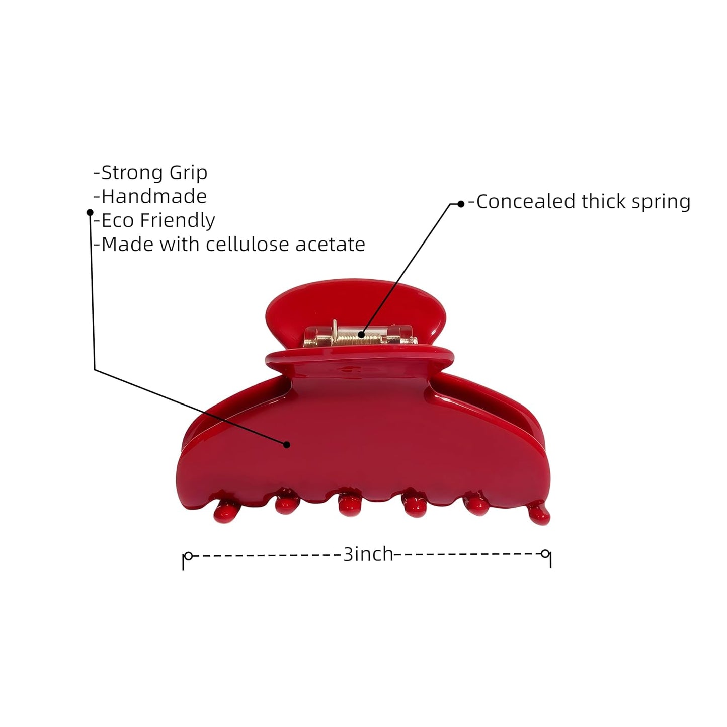 Cute Durable Acetate Hair Clips - 3-Inch Cherry Red Claw Clips for Fine & Medium Thick Hair