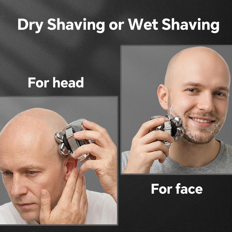 3-in-1 Electric 7D Head Shavers for Bald Men, Dry & Wet Bald Head Shaver, Electric Razor for Men Face, Men‘s Rotary Shaver, Waterproof Grooming Kit, Cordless USB Rechargeable, LED Display