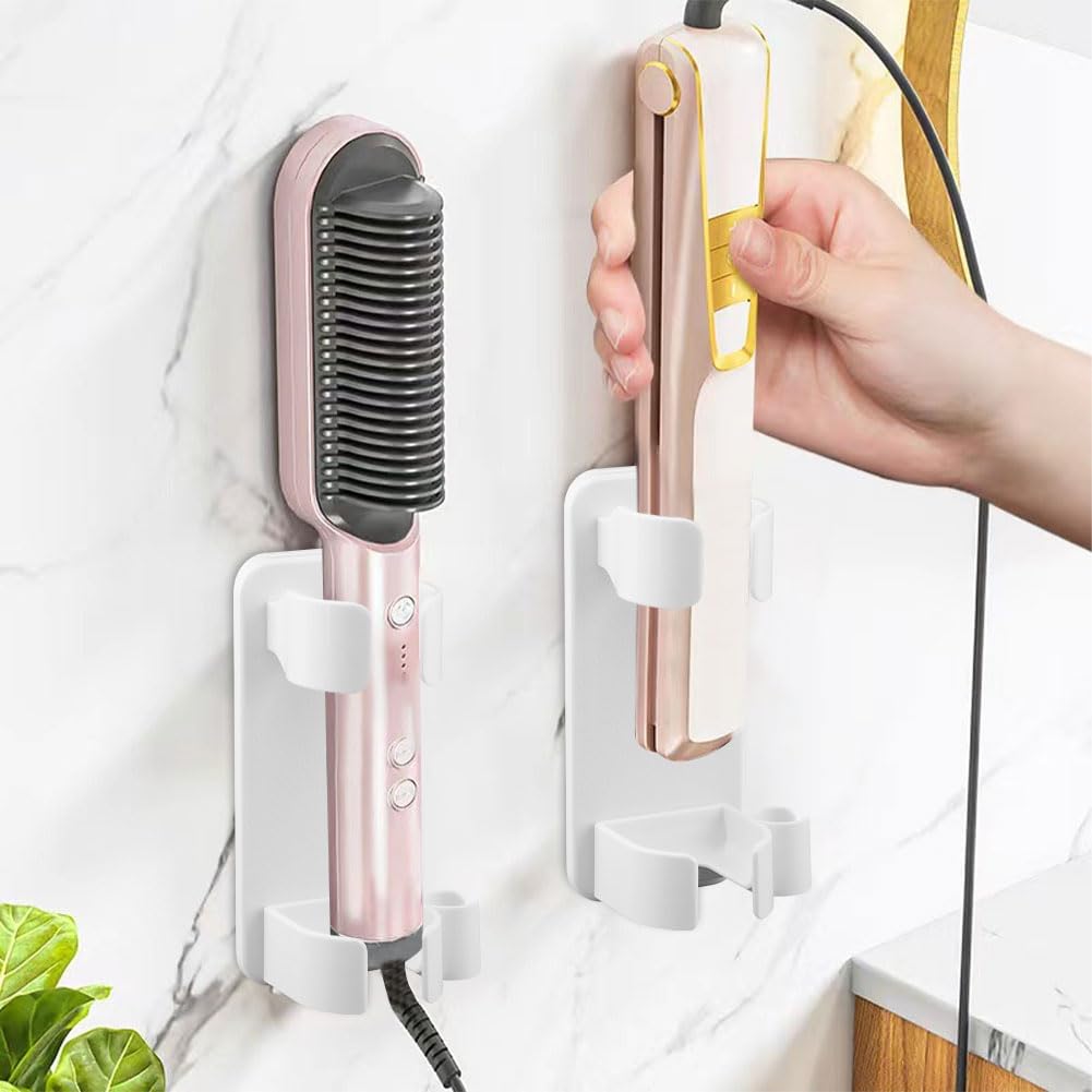 2Pcs Curling Iron Holder Hot Tools Holder,Hair Straightener Holder Wall Mounted Blow Dryer Holder,Hair Tools Organizer for Curling Wands, Hair Straighteners,Combs