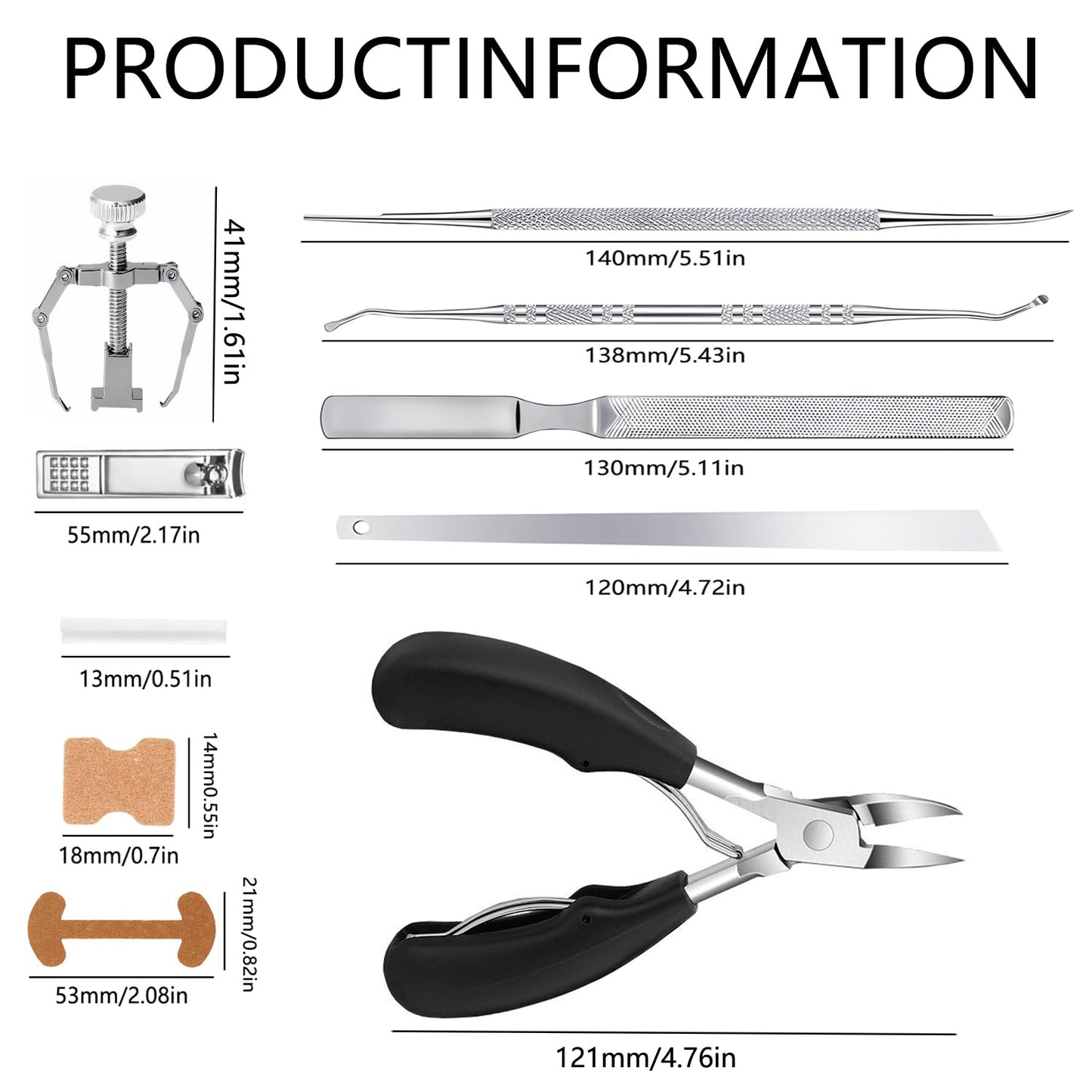 CHEMAILON Professional Ingrown Toenail Correction Kit - Stainless Steel Ingrown Toenail Clippers, Correction Patches, Lifter & Tools for Ingrown Toenail Treatment, Home Pedicure Solution