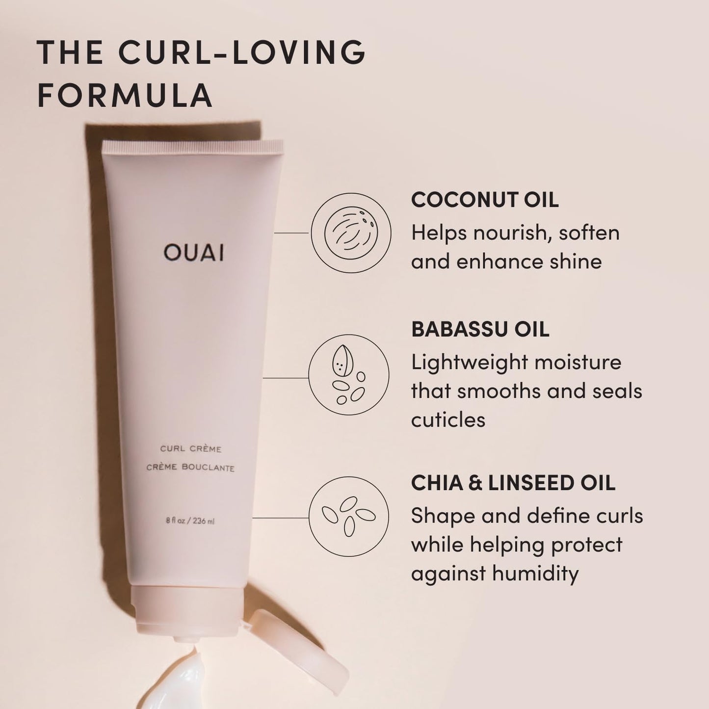 OUAI Curl Cream - Curl Defining Cream with Chia & Linseed Oil | Tames Frizz & Enhances Shine (8 oz)