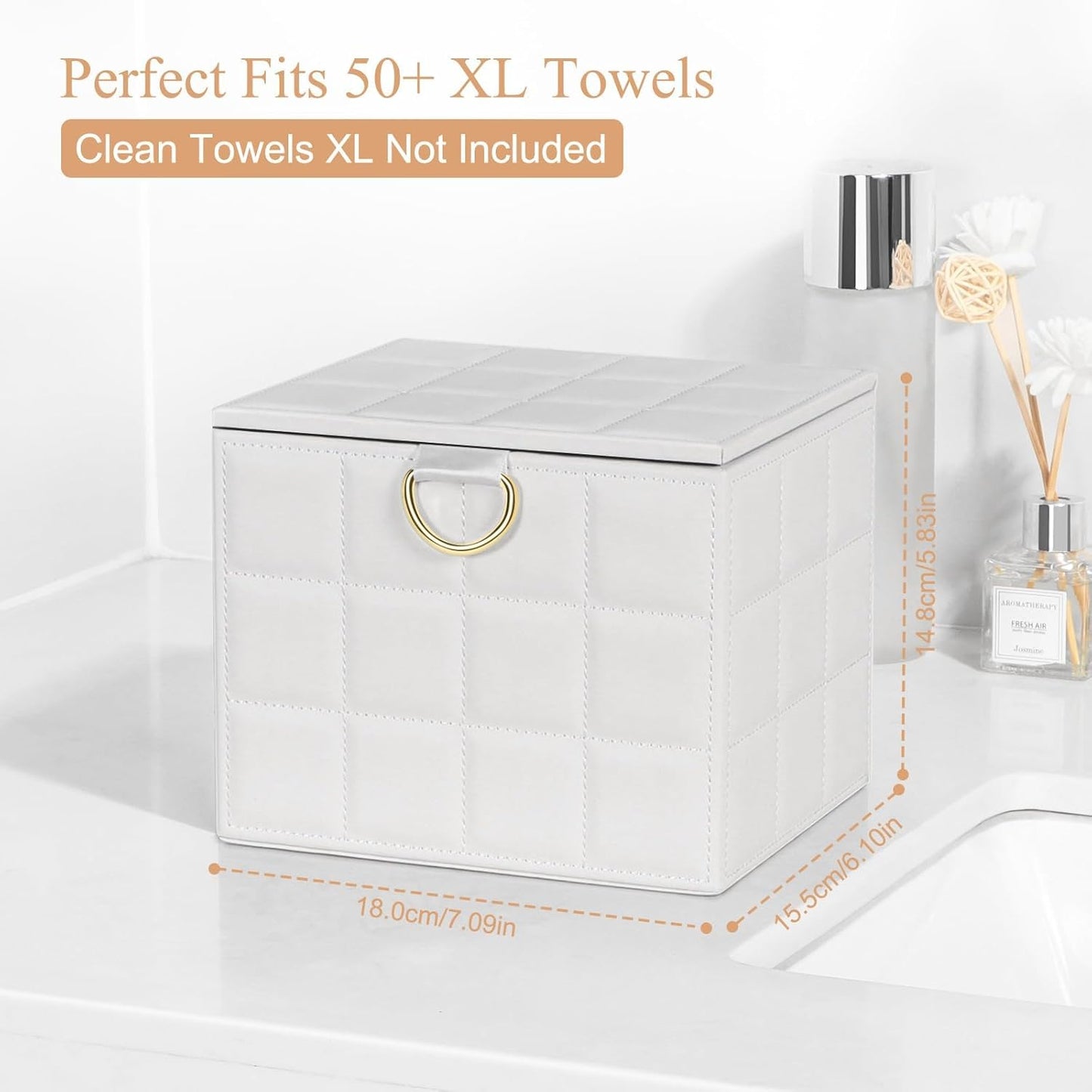 Disposable Face Towel Holder Box - White PU Leather Organizer for XL Clean Skin Towels | Bathroom Storage Solution