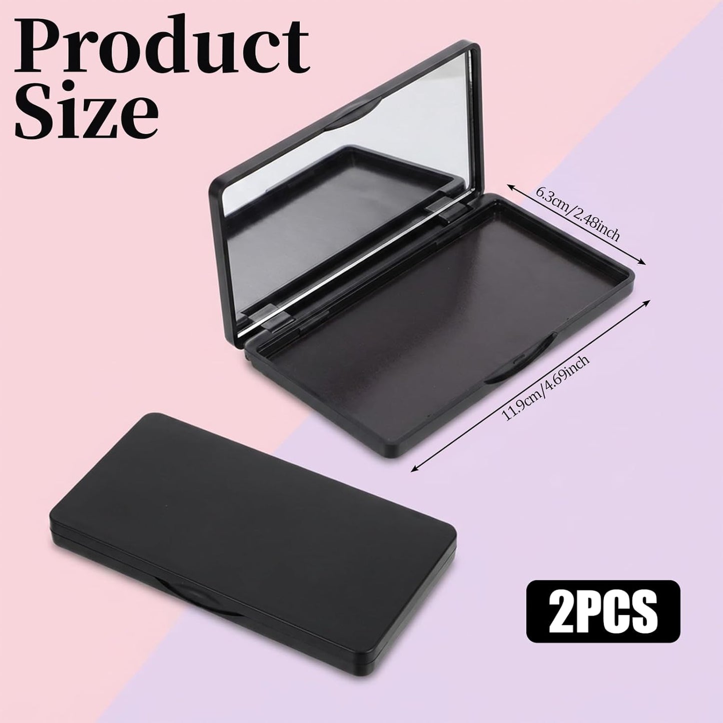 Magnetic Makeup Palette - 2Pcs Empty Eyeshadow & Blush Storage Box with Mirror | DIY Cosmetics (4.69" x 2.48")