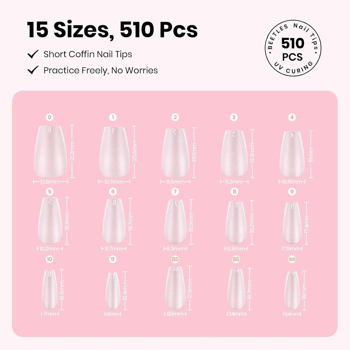 Beetles Nail Art Kit - 510pcs Gel Nail Tips & Brushes Set | Includes Rhinestones, Nail Stand & Cuticle Trimmer for Beginners