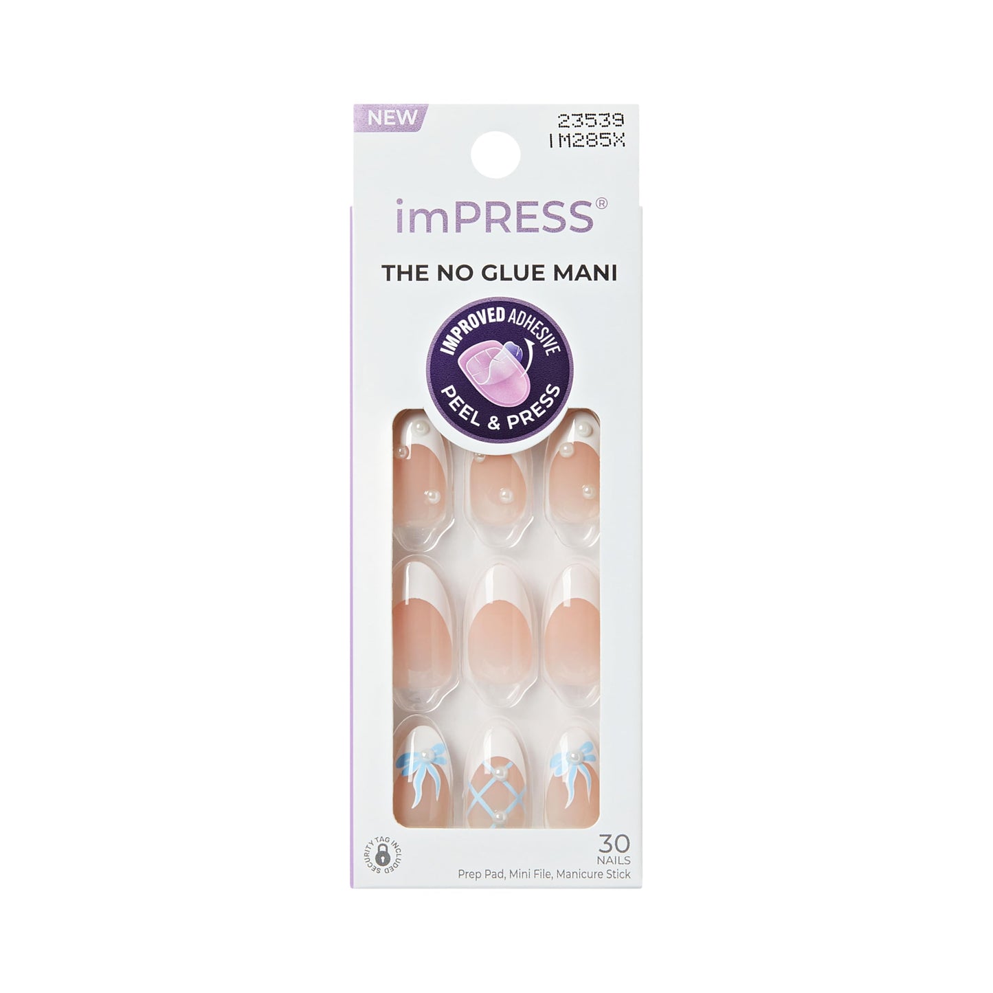 Kiss Impress No Glue Mani Press On Nails, Design, 'Aura', White, Medium Size, Almond Shape, Includes 30 Nails, Prep Pad, Instructions Sheet, 1 Manicure Stick, 1 Mini File