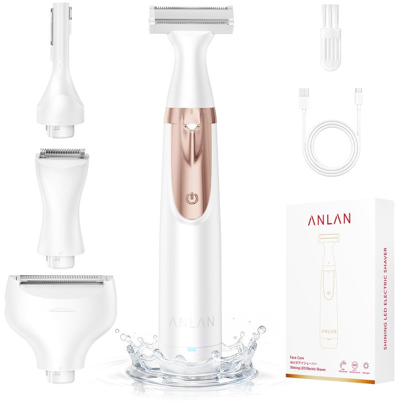 ANLAN 2026 Electric Razors for Women Bikini Trimmer【4in1 Exclusive Painless Blade】 Cordless LED Facial Shaver, Rechargeable Body Hair Removal, 100% Waterproof & Easy Clean, Ideal Beauty Gift for Her